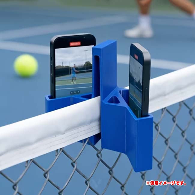 【スマホでの撮影にも】 テニスネット用スマホホルダー スマホハンガー スマホ2台収納可能 ※対応サイズをご確認ください※ TE239982 ブルー(26y5m)