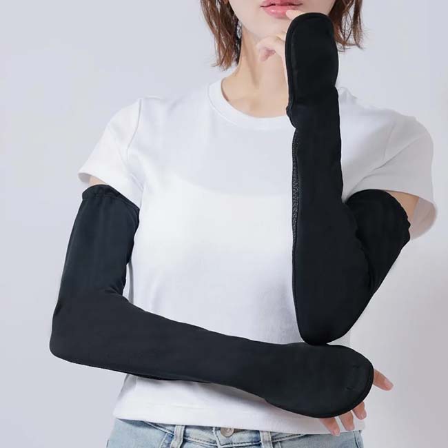 【両腕用】丸福繊維(MARUFUKU)ヤケーヌ アームカバー 内側メッシュ素材 二の腕上部ストッパー付き 340 ブラック(26y3m)