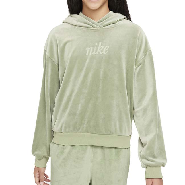 売切りセール！ナイキ(NIKE) 2024 HO ジュニア(ガールズ) スポーツウェア コージープルオーバー 長袖パーカー FZ5588-386オイルグリーン×ジェイドH(24y10mトレーニング)