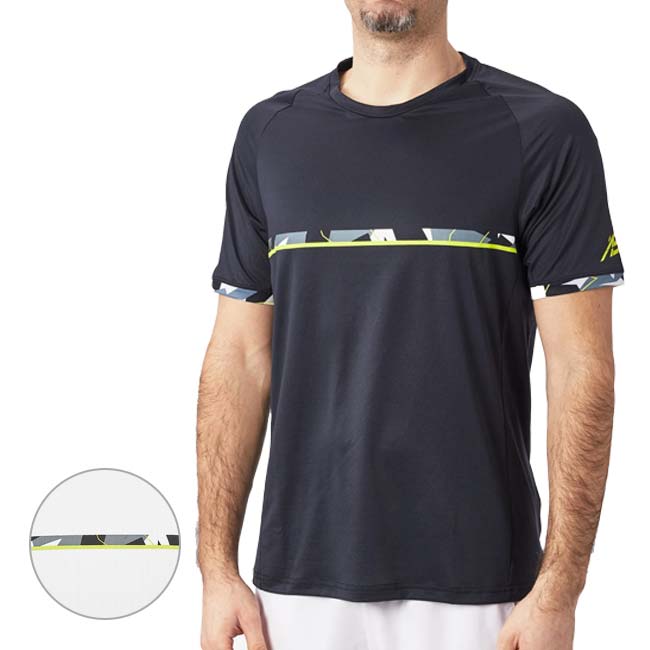 「ＵＳサイズ」バボラ(Babolat) 2023 SS メンズ AERO アエロ グラフィック切替 クルーネック 半袖Tシャツ 2MS23011Y(23y6mテニス)
