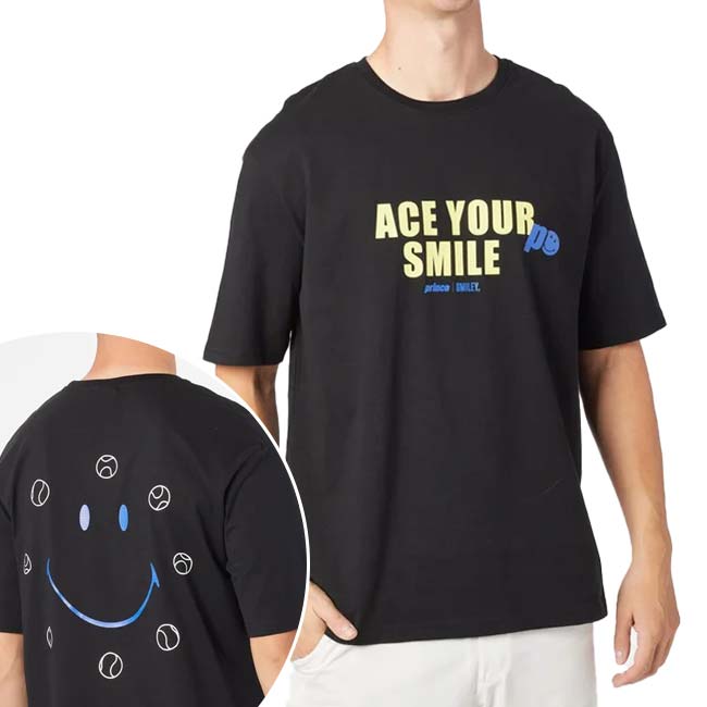 【海外サイズ】プリンス(Prince) 2025 メンズ PRINCE×SMILEY ボール＆スマイリー ACE YOUR SMILE プリント 半袖Tシャツ 7A02A011 ホワイト(25y10mテニス)