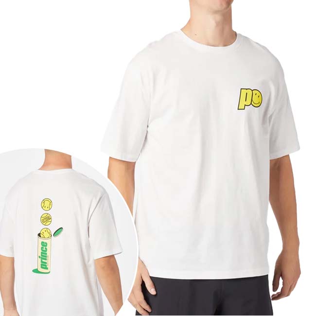 【海外サイズ】プリンス(Prince) 2025 メンズ PRINCE×SMILEY ボール缶プリント 半袖Tシャツ 7A01A011 ホワイト(25y10mテニス)