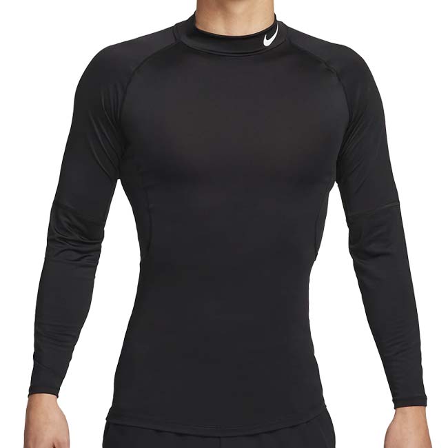 【日本サイズ】ナイキ(NIKE) 2023 HO メンズ PRO Dri-FIT フィットネス モックネック 長袖シャツ FB7909-010 ブラック×ホワイト(23y10mトレーニング)