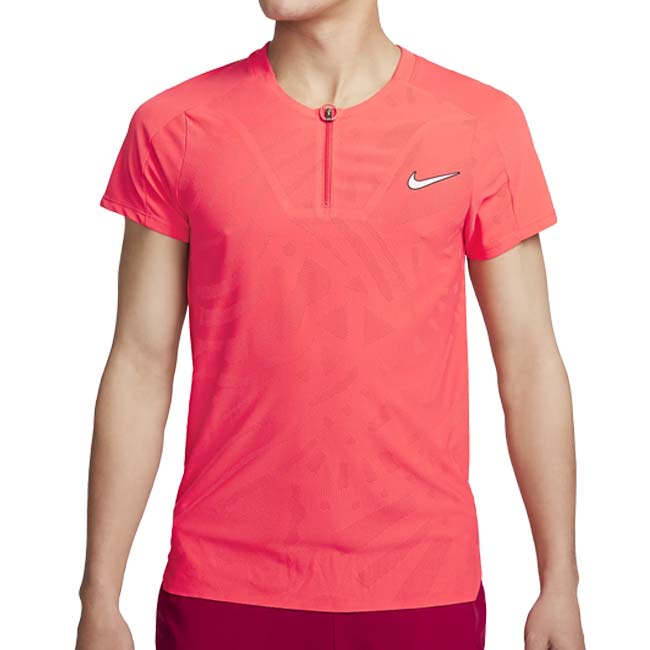 売切り終了！【日本サイズ】ナイキ(NIKE) 2023 FA メンズ コート Dri-FIT アドバンテージ スラム ハーフジップ 半袖ポロシャツ DX5524-850 エンバーグロー×WH(23y8mテニス)