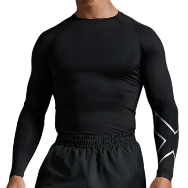 【マジッククーポン10%OFF対象】2XU(ツータイムズユー) メンズ PWX CORE COMPRESSION LONG SLEEVE コアコンプレッション 長袖トップス MA6398A-BLKSLV ブラック／シルバー(26y9mトレーニング)