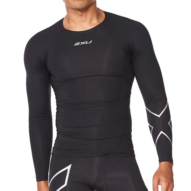 【10％OFFマジッククーポン対象】2XU(ツータイムズユー) メンズ PWXコンプレッション ロングスリーブトップ MA6398A-BLKSIL ブラック×シルバー(24y12mトレーニング)