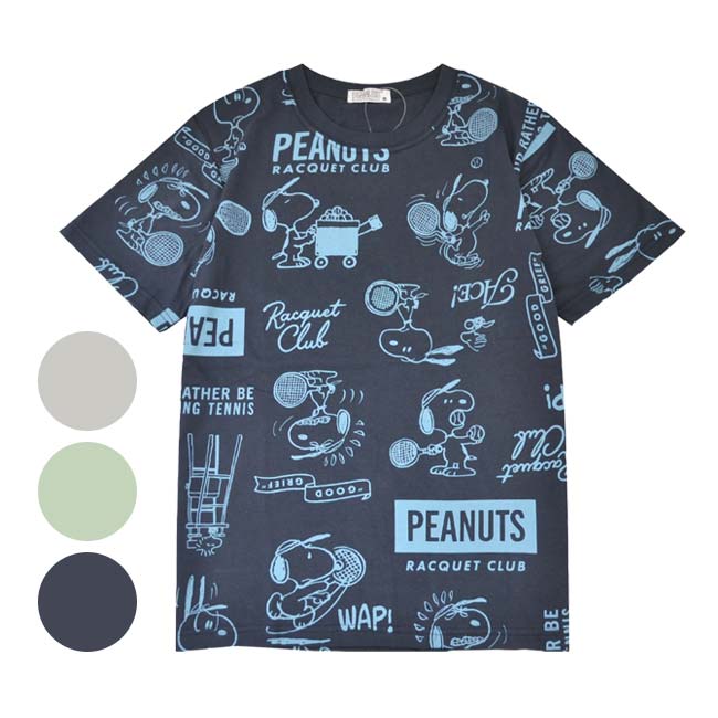 【日本サイズ】PEANUTS(ピーナッツ) SNOOPY(スヌーピー) ユニセックス 総柄プリント B柄(テニス) 半袖 Tシャツ S1152-424SP(25y9mテニス)