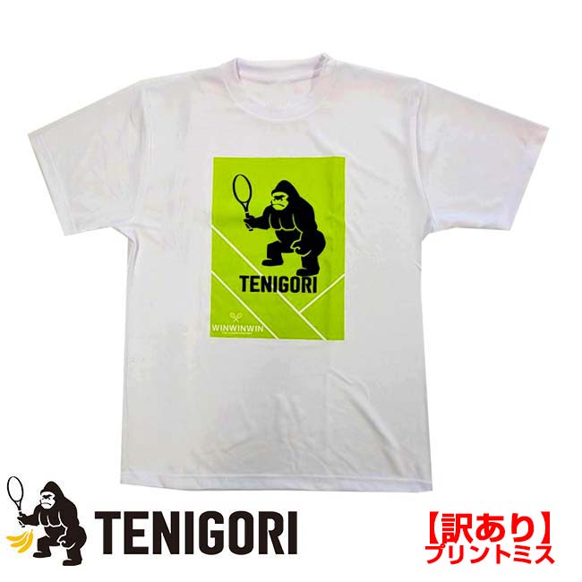 「訳あり」「日本サイズ」TENIGORI(テニゴリ) ユニセックス WINWINWIN THE CHAMPIONSHIPS ドライ半袖Tシャツ ※プリントミス有※ TGMT022-WH×GN(24y11mテニス)