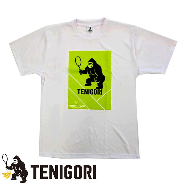 「日本サイズ」TENIGORI(テニゴリ) 2024 ユニセックス WINWINWIN THE CHAMPIONSHIPS ドライ半袖Tシャツ TGMT022-ホワイト×グリーン(24y6mテニス)