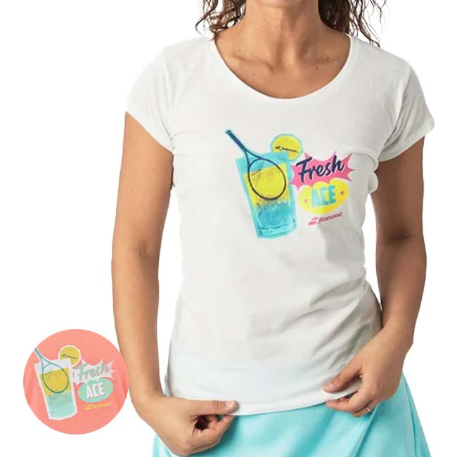 「ＵＳサイズ」バボラ(Babolat) 2023 SS レディース EXERCISE エクササイズ メッセージ 半袖Tシャツ 4WS23445(23y2mテニス)