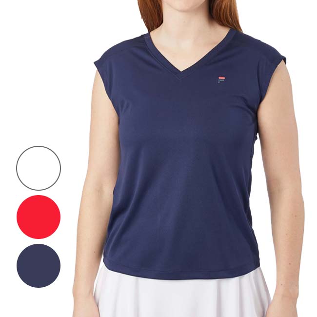 「ＵＳサイズ」FILA(フィラ) 2024 レディース MAIA マイア Vネック ゲームシャツ FBL241340(24y11mテニス用ゲームウェア)