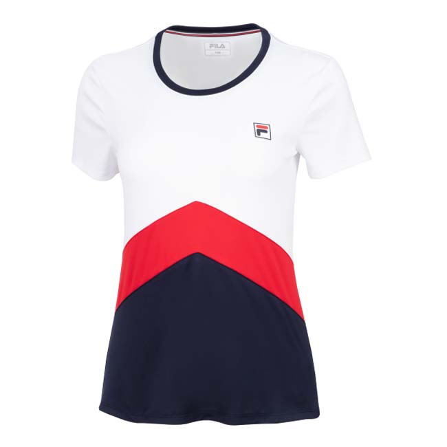 【ＵＳサイズ】FILA(フィラ) レディース AURELIA(アウレリア) カラーブロック 半袖Tシャツ FBL231130E-0151 ホワイト×ネイビー(23y3mテニス)