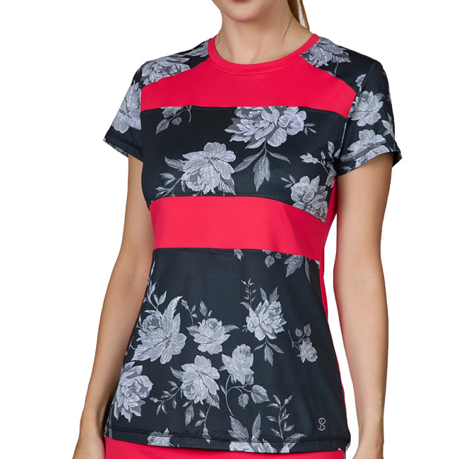 【ＵＳサイズ】Sofibella(ソフィベラ) レディース ROSE GARDEN ローズガーデン 半袖Tシャツ 2033-BLR ブラックローズ(22y2mテニス)