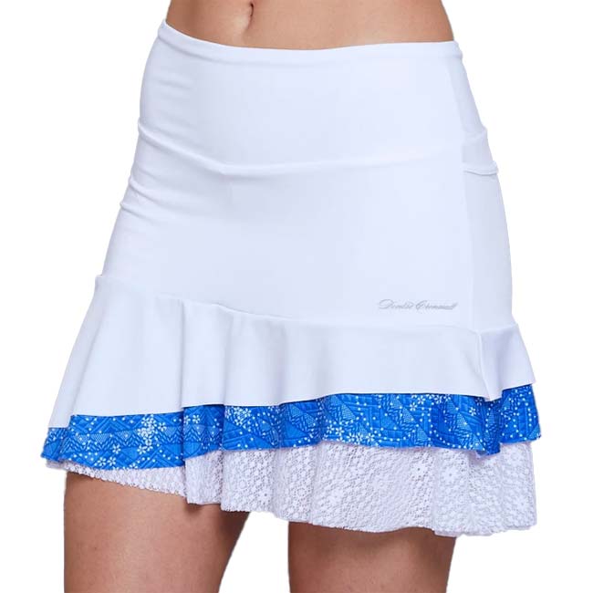 「ＵＳサイズ」デニス クロンウォール(Denise Cronwall) レディース フローラル アシメトリック 15インチスコート SK-446-FK15 ホワイト×ブルー(23y3mテニス)