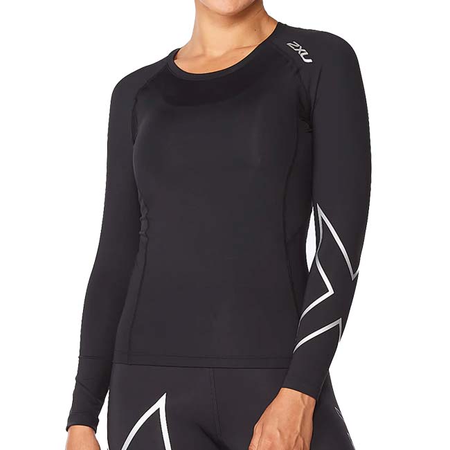 【10％OFFマジッククーポン対象】2XU(ツータイムズユー) レディース PWXコンプレッション ロングスリーブトップ WA6401A-BLKSIL ブラック×シルバー(24y12mトレーニング)