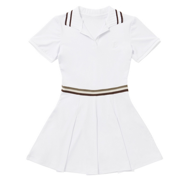 韓国系テニスウェア LOVEFORTY(ラブフォーティ) レディース LINE-POINT OPS ラインポイント ドレス ウェア ホワイト (21y12mテニス)