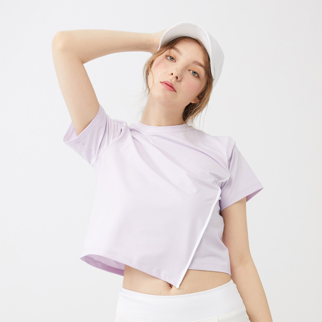 韓国系テニスウェア LOVEFORTY(ラブフォーティ) レディース UNBLANCED T-SHIRT アンバランス Tシャツ ウェア -パープル(21y7mテニス)