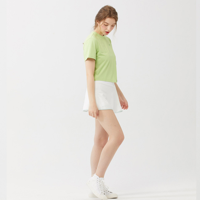 韓国系テニスウェア LOVEFORTY(ラブフォーティ) レディース UNBLANCED T-SHIRT アンバランス Tシャツ ウェア -ライトグリーン(21y7mテニス)
