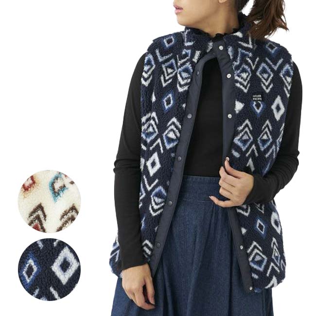 「日本サイズ」OceanPacific(オーシャンパシフィック／OP) 2023 FW レディース 柄ボア×キルティング リバーシブル 2wayベスト 553-251(23y11mトレーニング)