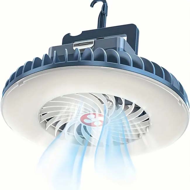 「アウトドアや緊急時に活躍」 2 in 1 キャンプ用ライト＆ファン USB充電式 4000mAh 吊り下げフック付 XQ-F1ホワイト×Aグリーン(24y7m)