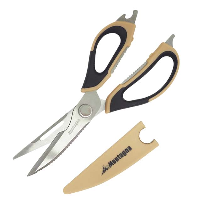 【1つで8役こなす】Montagna(モンターナ) 8in1 マルチシザー ステンレス仕様 ハサミ 缶開け ピーラー ナイフ 栓抜き ゴボウ切 ウロコ取り 殻割 HAC3995(25y6m)