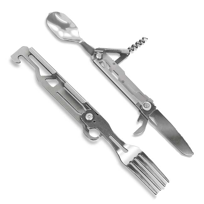 「スプーン、フォーク、缶切り、ナイフ、コルク抜きが一つに！」Montagna(モンターナ) 5WAY マルチツール コンパクト収納 HAC3478-シルバー(24y6m)