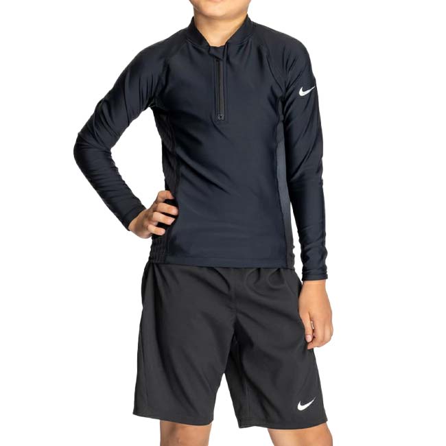 ナイキ(NIKE) 2025 SS ジュニア 長袖ショーツセット 上下セット スクール水着 男女兼用 ジェンダーレス 長袖 ラッシュガード 1991112-009 ブラック(25y4m)