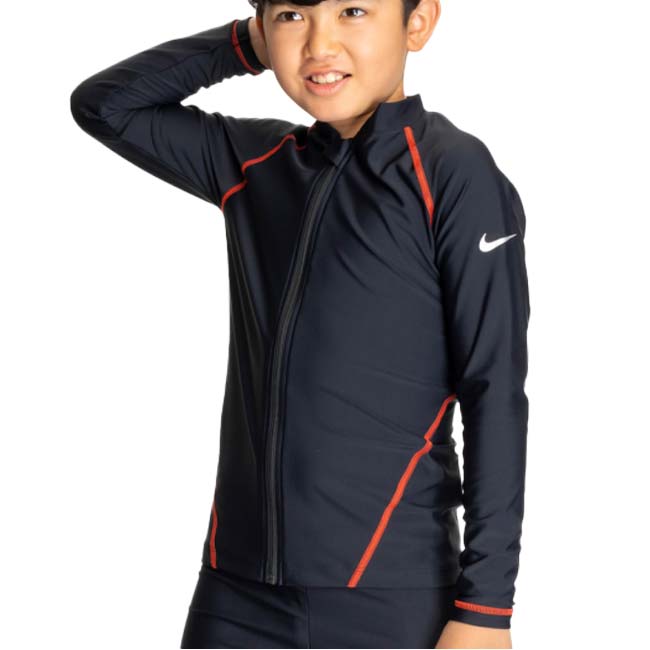 ナイキ(NIKE) 2025 SS ジュニア ジップ付き長袖ラッシュガード 男子 女子 水着 スイムウエア スクール水着 ※トップスのみ 1991109-005 レッド(25y4m)