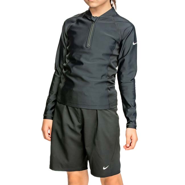 在庫処分特価】ナイキ(NIKE) 2024 SS ジュニア UNISEX ロングスリーブ セットアップ スクール水着 水泳 男女兼用 ジェンダーレス 1991093-09 ブラック(24y4m)