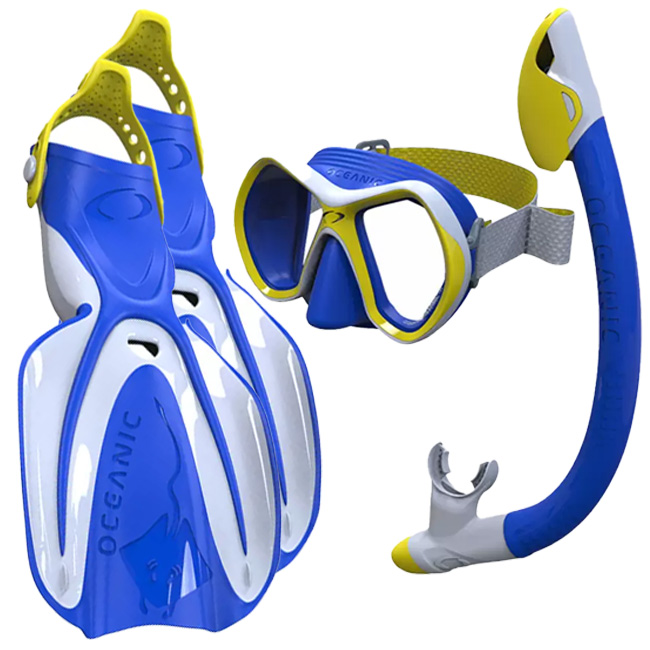 【8日から72時間 8%OFFクーポン】「水中の世界を探索しよう！」OCEANIC(オーシャニック) ジュニア ユース用 シュノーケルセット QQ 2622090-ブルー(22y7m)コストコ