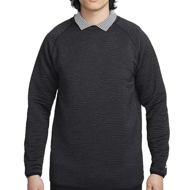 売切りセール！【日本サイズ】ナイキ(NIKE) 2024 SP メンズ ツアー Dri-FIT キルティッド 長袖クルートップス トレーナー FD5836-010 ブラック×ホワイト(24y1mゴルフ)