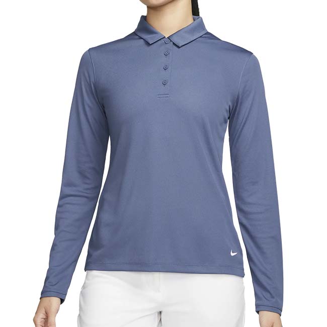 売切りセール！【日本サイズ】ナイキ(NIKE) 2023 HO レディース Dri-FIT ビクトリー 長袖ポロシャツ DH2317-491 D.ブルー×ホワイト(23y12mゴルフ)