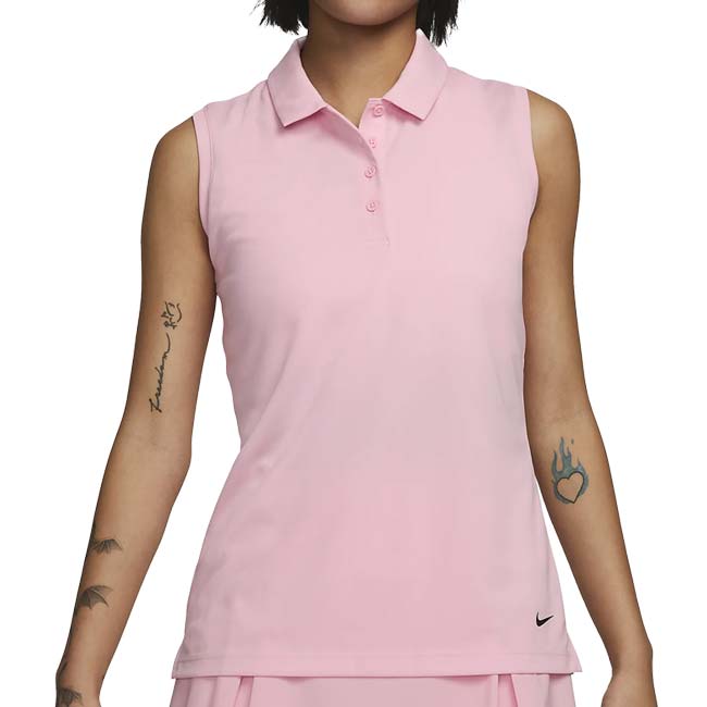 売切りセール！【日本サイズ】ナイキ(NIKE) レディース DRI-FIT ビクトリー SLD スリーブレス ポロシャツ ノースリーブ DH2313-690 ミディアムSピンク×BK(23y5mゴルフ)