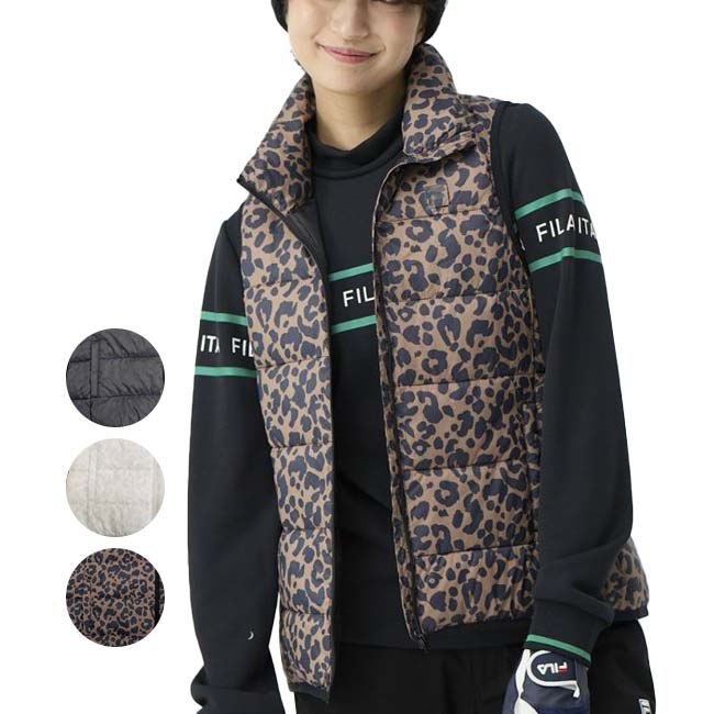 【日本サイズ】FILA(フィラ) 2025 FW レディース レオパード柄ライトダウンベスト 中綿入り 795-241(25y10mゴルフ)