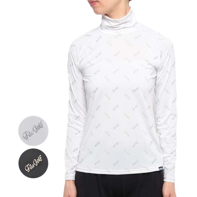 売切りセール！【日本サイズ】FILA(フィラ) 2024 SS レディース ハイネック 長袖インナーシャツ ロゴモチーフ柄 接触冷感 UV 吸汗速乾 754-980(24y4m)