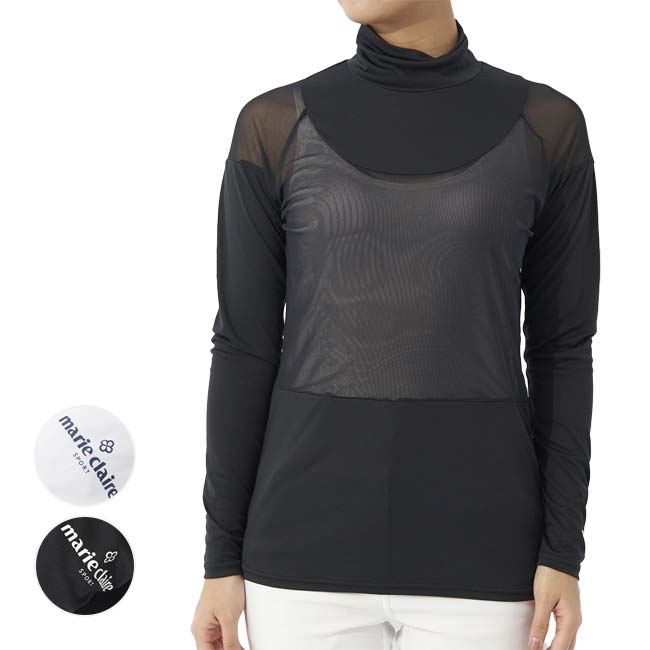 「日本サイズ」marie claire(マリ・クレール) 2024 レディース インナーシャツ 長袖 ハイネック 接触冷感 UV 吸汗速乾 714-983(24y3mゴルフ)