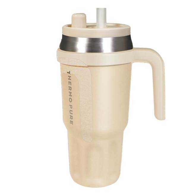 【振っても漏れない】ハック(HAC) 真空断熱タンブラー サーモピュア 750ml 伸縮ストロー付き 保冷専用 HAC5374 ベージュ(26y2m)