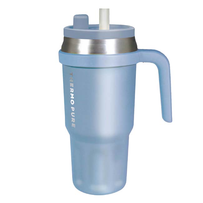 【振っても漏れない】ハック(HAC) 真空断熱タンブラー サーモピュア 750ml 伸縮ストロー付き 保冷専用 HAC5303 ミルキーブルー(26y2m)