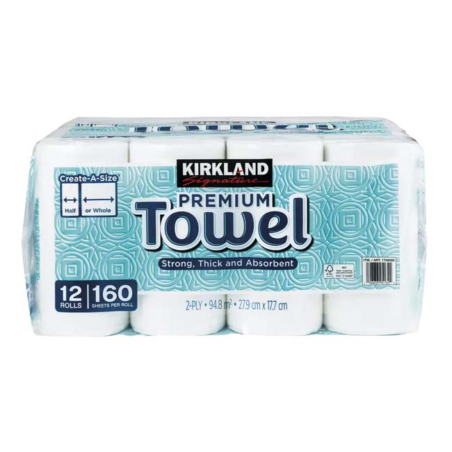 「日本製」KIRKLAND SIGNATURE(カークランドシグネチャー) Premium ペーパータオル 160カット×12ロール 2枚重ねキッチンペーパー QQ コストコ 1768085(24y8m)