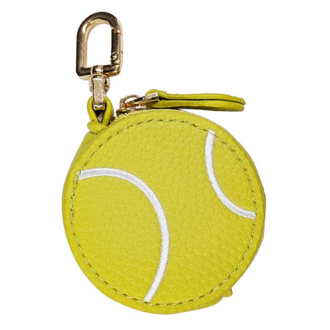 テニスボール型 ファスナー付き コインケース 刺繍入り 小物入れ ミニポーチ バッグチャーム TE939954 イエロー×ホワイト(26y10m)