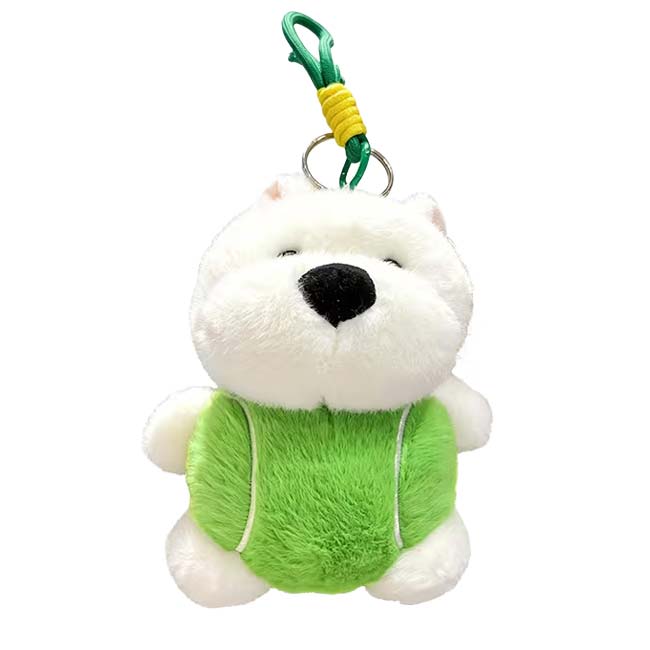 テニスボール型 子犬ぬいぐるみ ドローコードストラップ付き TE939963 ホワイト×グリーン(26y8m)