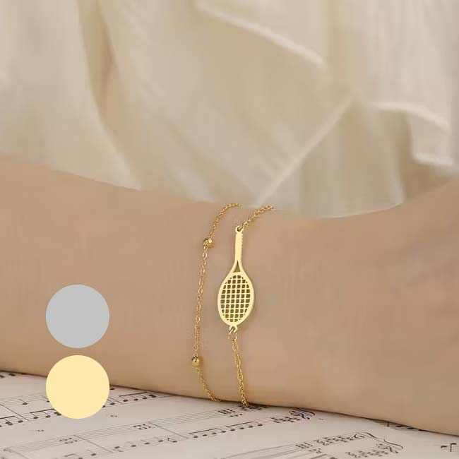 【プレゼントにも最適】 テニスラケット ブレスレット 二連ブレスレット 重ね付け風 テニスアクセサリ エレガント TE939972(25y11m)