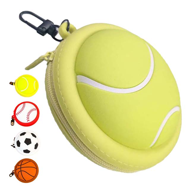 【可愛いボール型の小物入れ】 ボール型 ファスナー付きシリコン製 小物入れ 小銭入れ アクセサリポーチ テニス 野球 サッカー バスケットボール TE939978(25y3m)