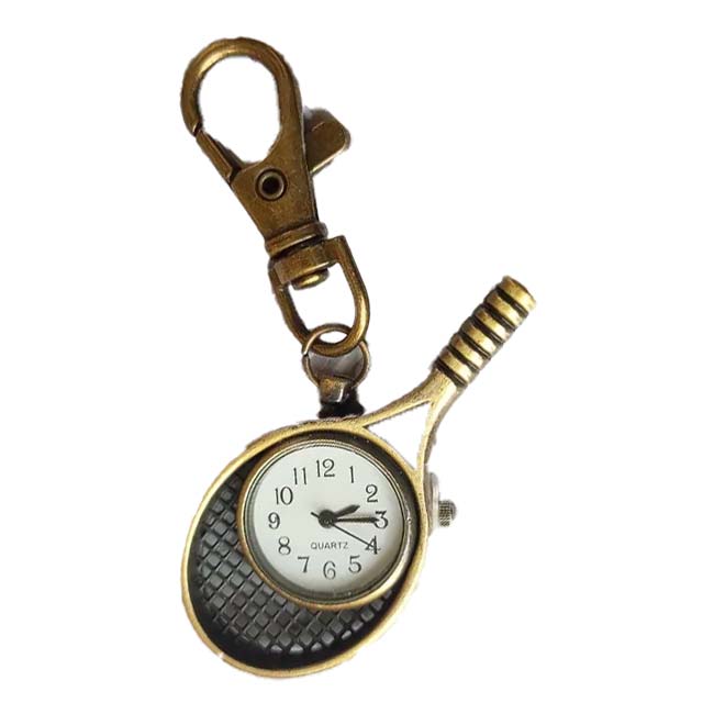 「バッグにつけて一緒にでかけよう」 テニスラケット型 懐中時計 ブロンズキーホルダー ヴィンテージ風ブロンズキーホルダー TE939987ブロンズ(24y7m)