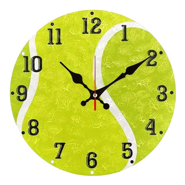 「テニス好きさんのインテリアに最適」 テニスボール型 ウォールクロック サイレントノンティッキング 木製壁掛け時計 直径30cm TE939988イエロー(24y7m)