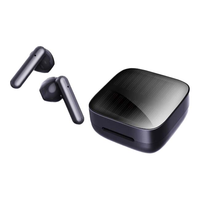 「ソーラーパネル充電＆USB充電の2WAY」ハック(HAC) ソーラー充電パネル付き ワイヤレスイヤフォン コンパクト スタイリッシュ HAC4497A-ブラック(24y12m)