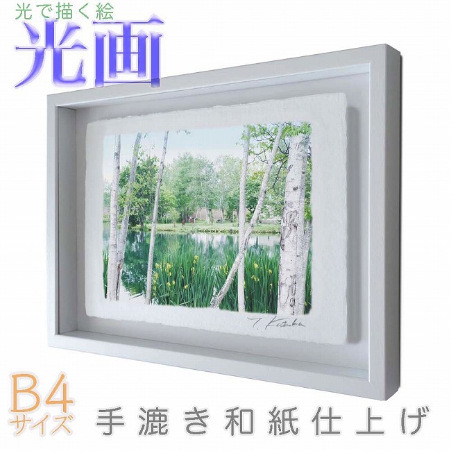 プロカメラマン片岡司 光画「緑輝く」 B4サイズ 光で描く絵 手漉き和紙仕上げ 010-B4-ホワイト綺麗 背景 パステルカラー 和紙アート(21y8m)