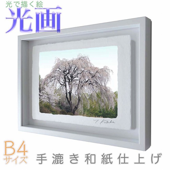 プロカメラマン片岡司 光画「山笑う」 B4サイズ 光で描く絵 手漉き和紙仕上げ 008-B4-ホワイト綺麗 背景 パステルカラー 和紙アート(21y8m)