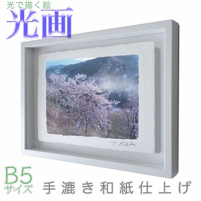プロカメラマン片岡司 光画「吉野山下千本」 B5サイズ 光で描く絵 手漉き和紙仕上げ 007-B5-ホワイト綺麗 背景 パステルカラー 和紙アート(21y8m)