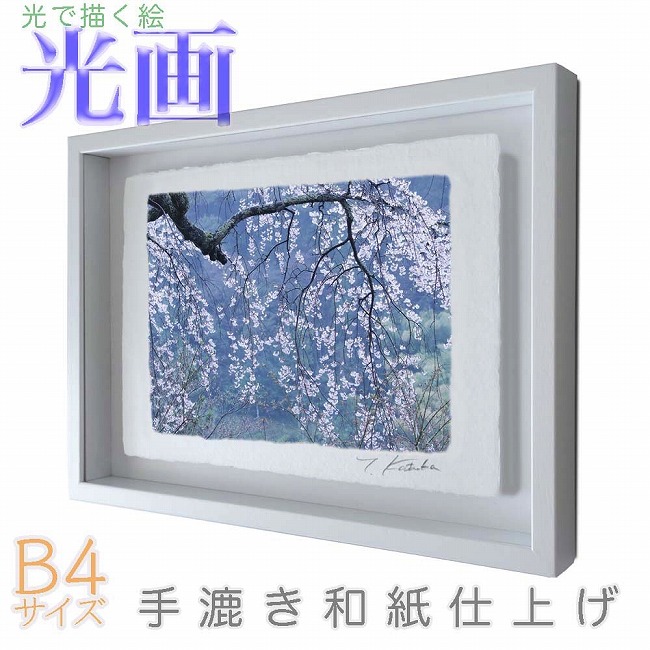 プロカメラマン片岡司 光画「春雨の美」 B4サイズ 光で描く絵 手漉き和紙仕上げ 006-B4-ホワイト綺麗 背景 パステルカラー 和紙アート(21y8m)